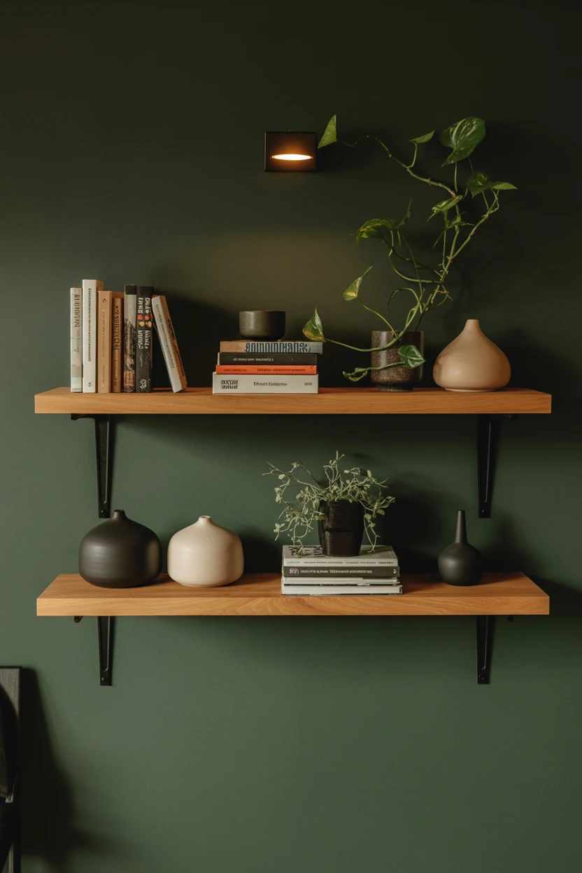 Style Floating Shelves with a Mix of Books and Ceramics