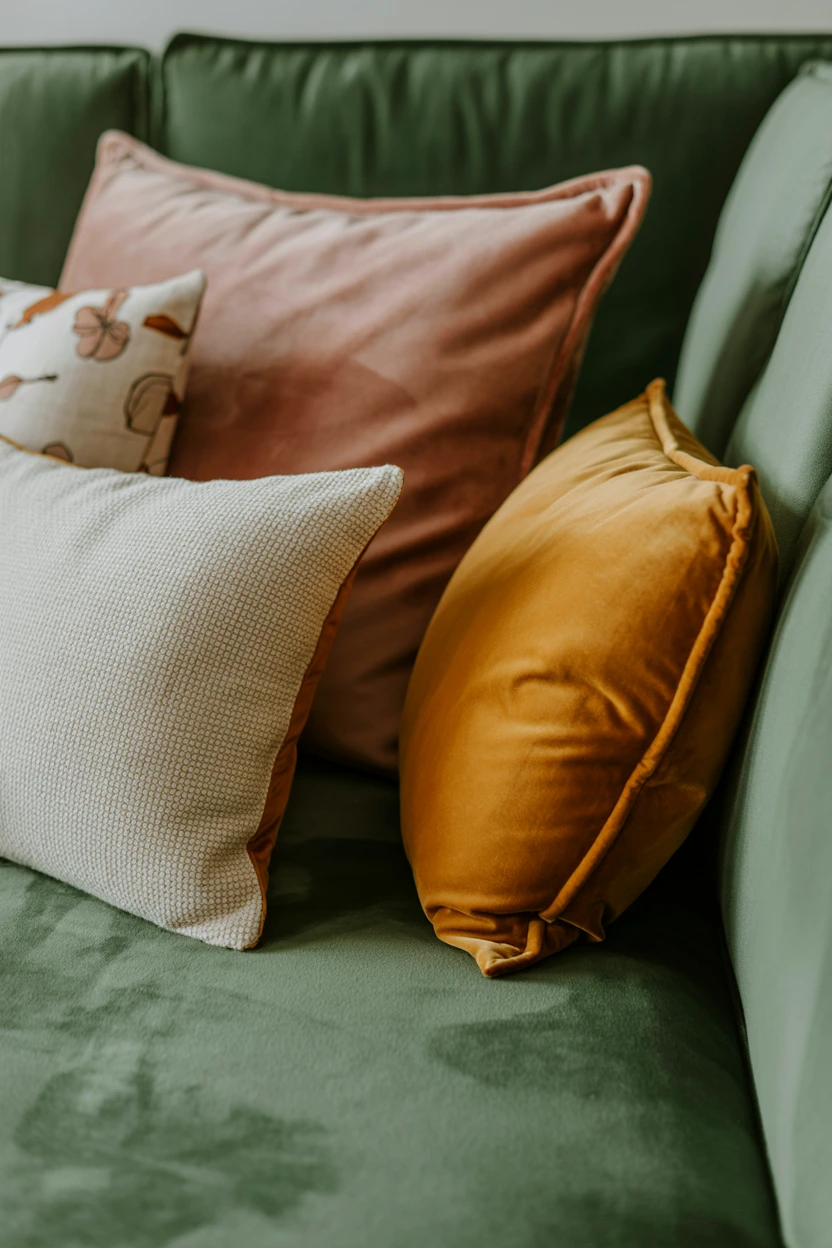 Layer Pillows in Contrasting Textures and Colors