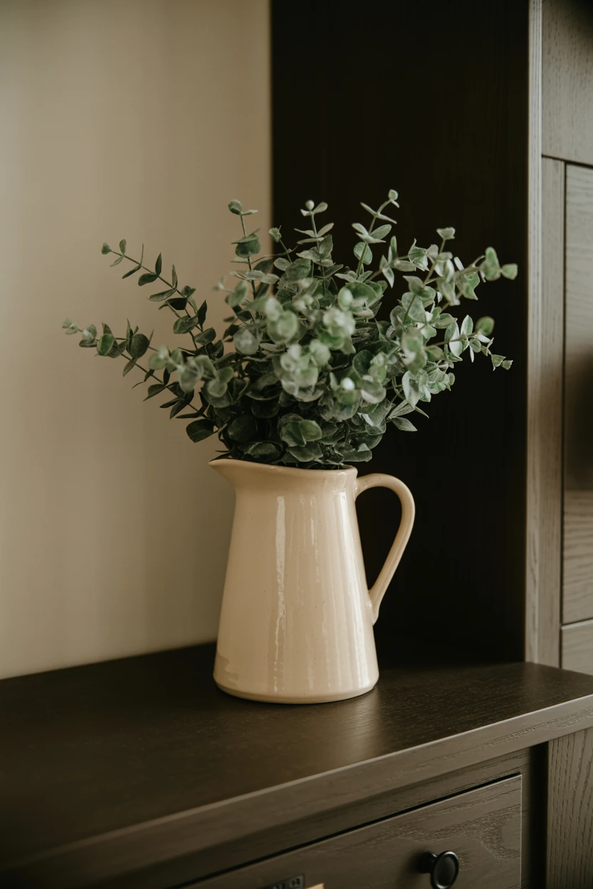 A Cream-Colored Ceramic Pitcher