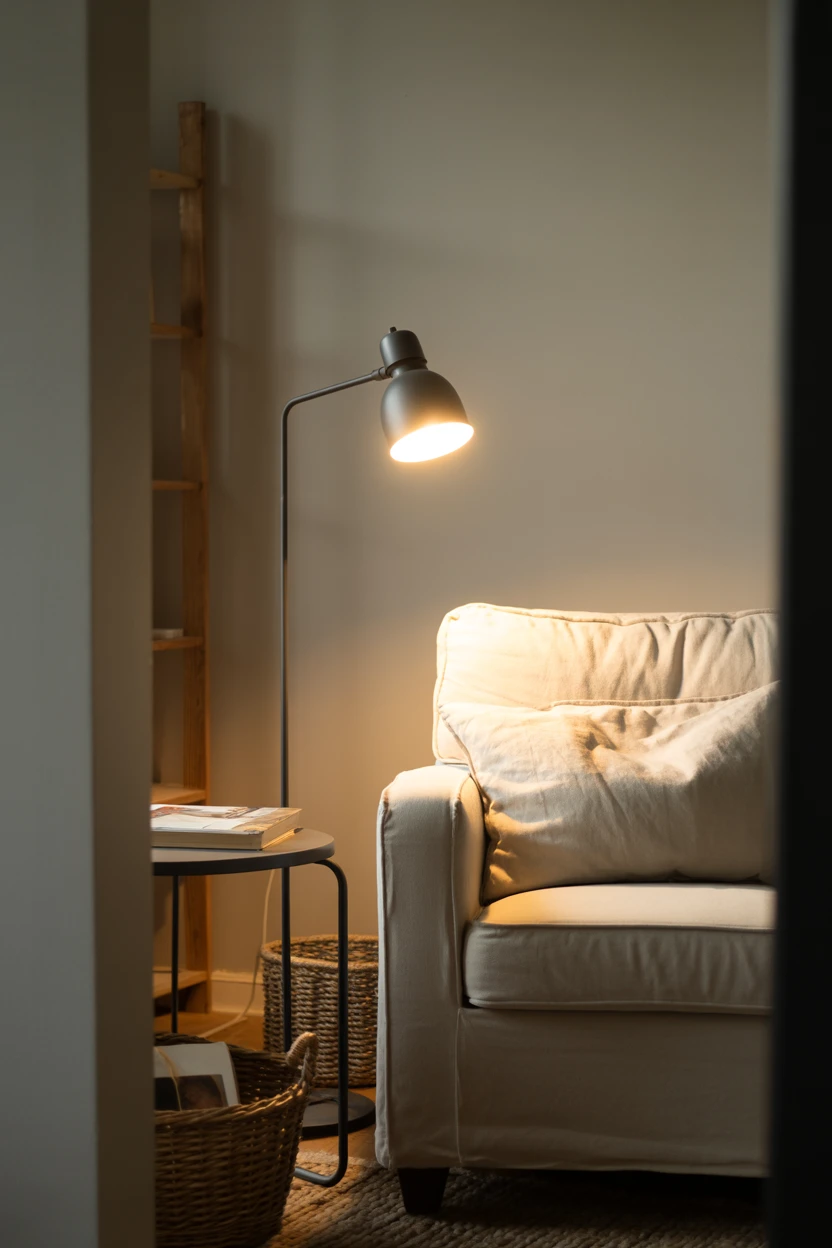 A Simple Black Metal Floor Lamp