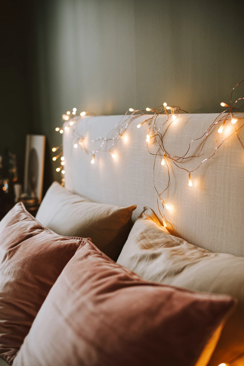 Drape a Delicate Firefly Light Garland Above the Headboard