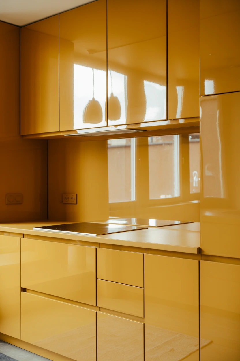 Use a High-Gloss Finish in a Small Kitchen to Reflect Light