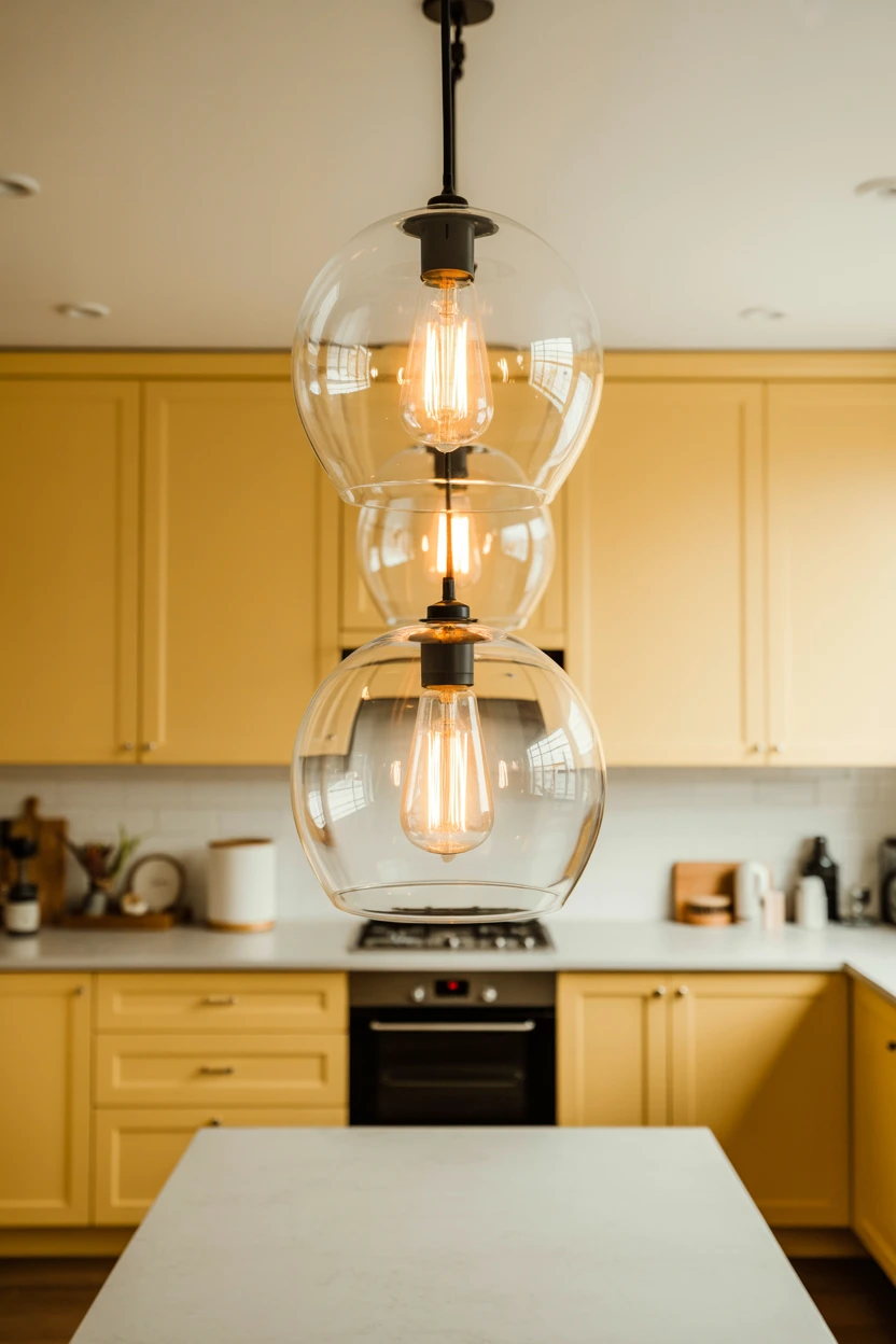 Hang Glass Pendant Lights Over the Island for Sparkle