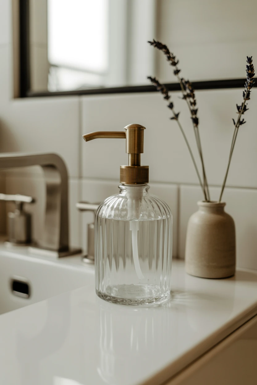 Decant Hand Soap into a Ribbed Glass Dispenser