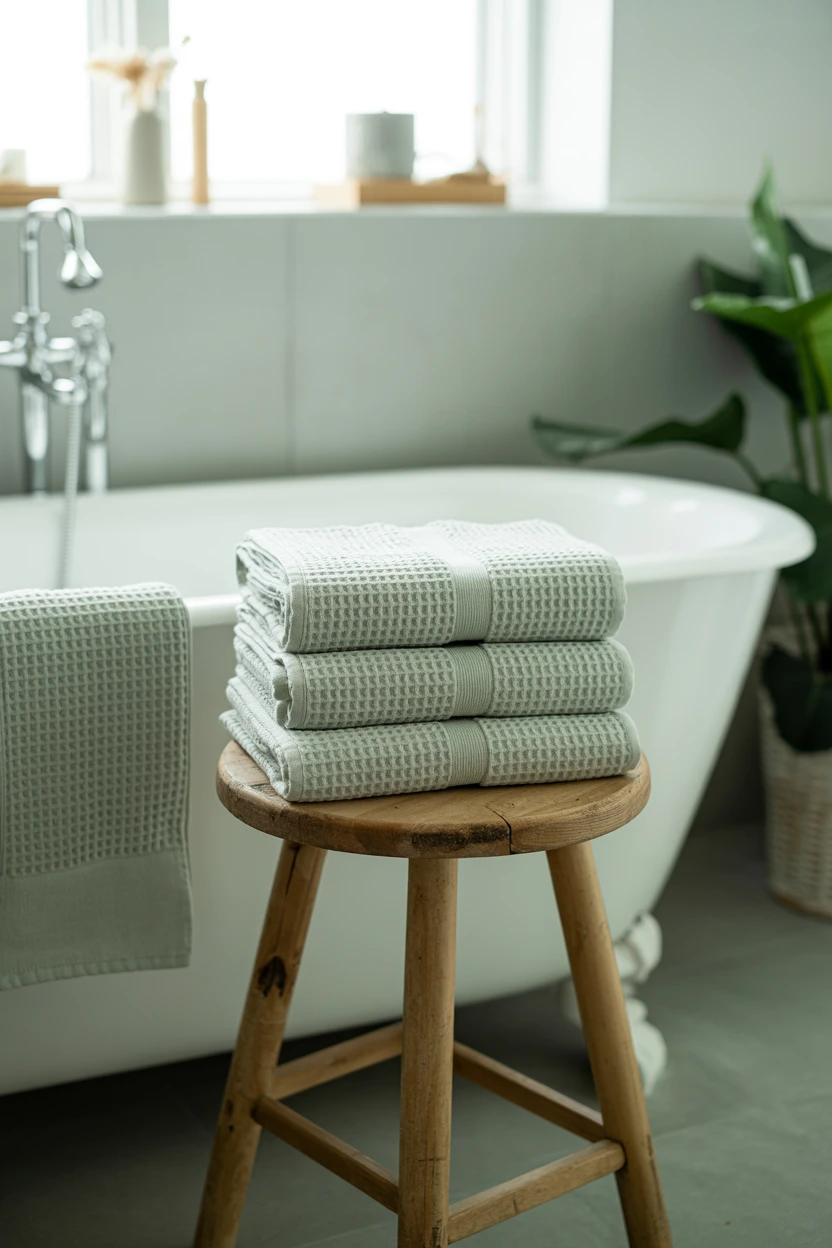 Use a Tiny Stool for Towels or a Plant