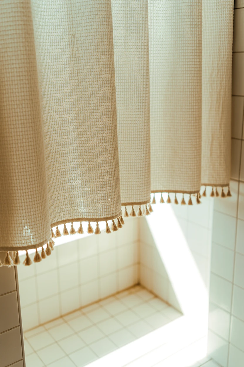 Style a Waffle-Weave Shower Curtain with Tassel Details