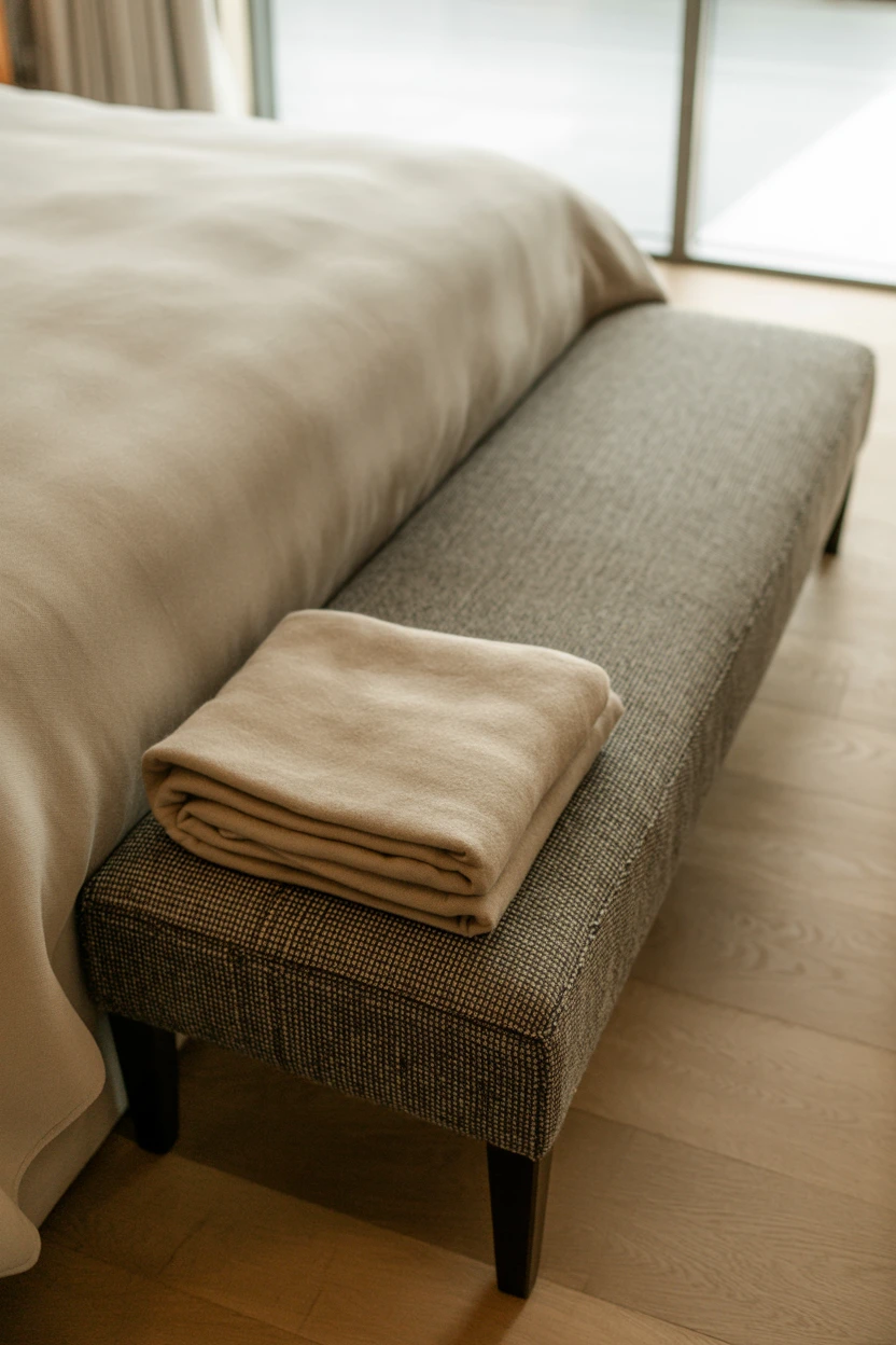 A Plush Bench at the Foot of the Bed