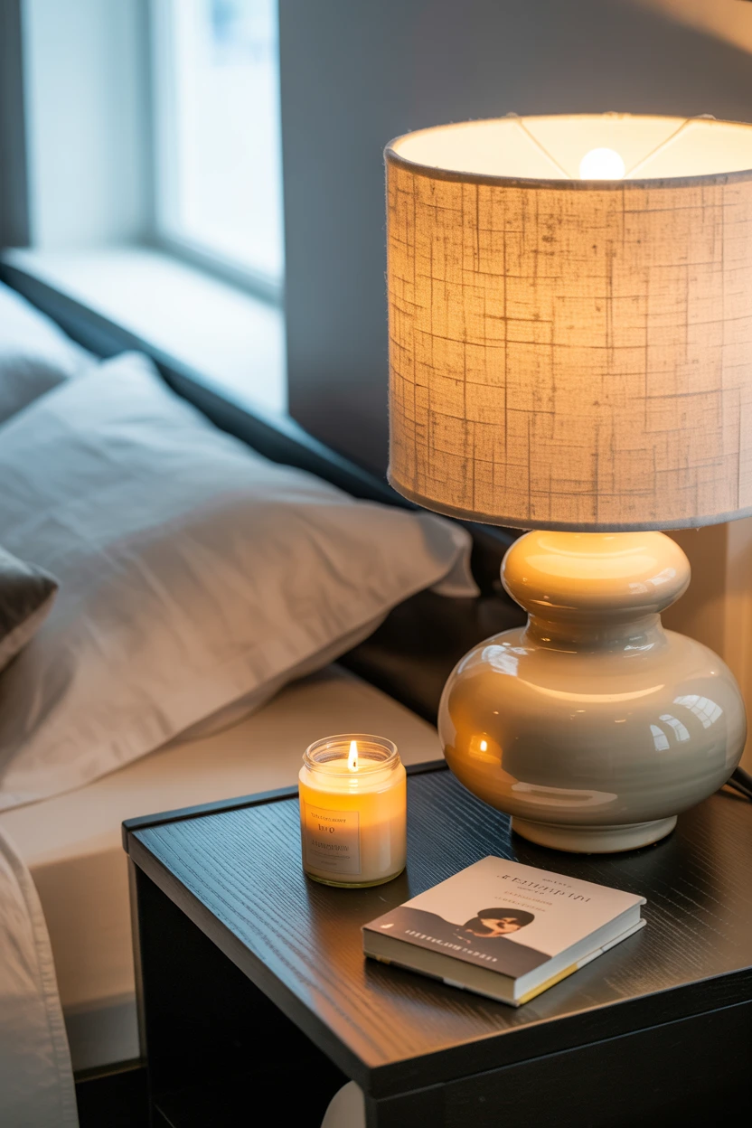 Use Dimmable Bedside Lamps with Fabric Shades