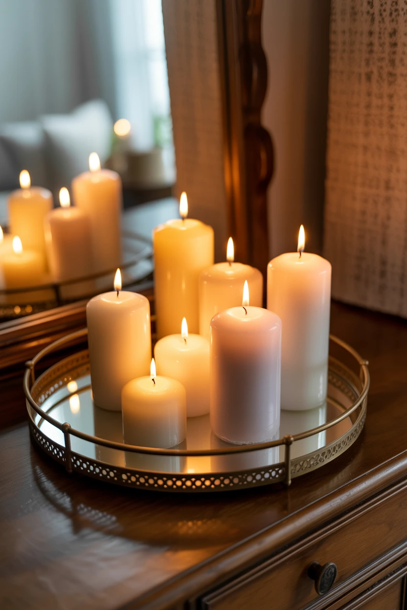 Cluster Candles on a Mirrored Tray