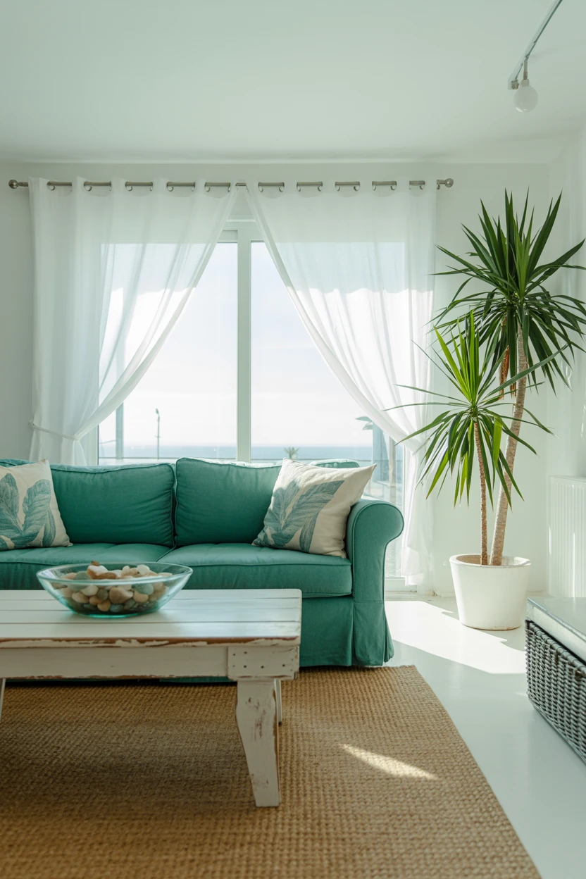 Use a Teal-Green Sofa for a Modern Coastal Feel