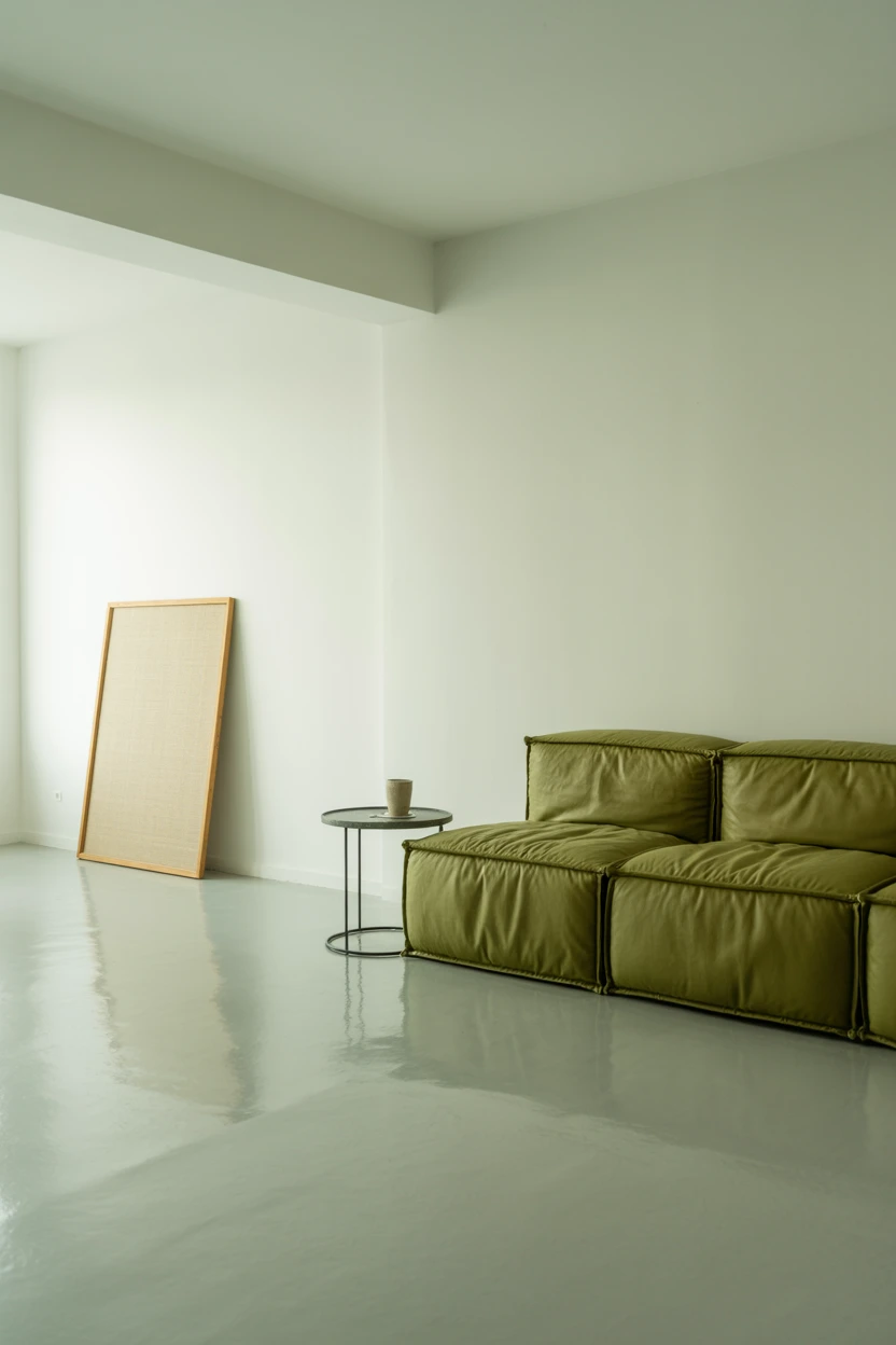 Design a Minimalist Space with a Low-Slung Green Sofa