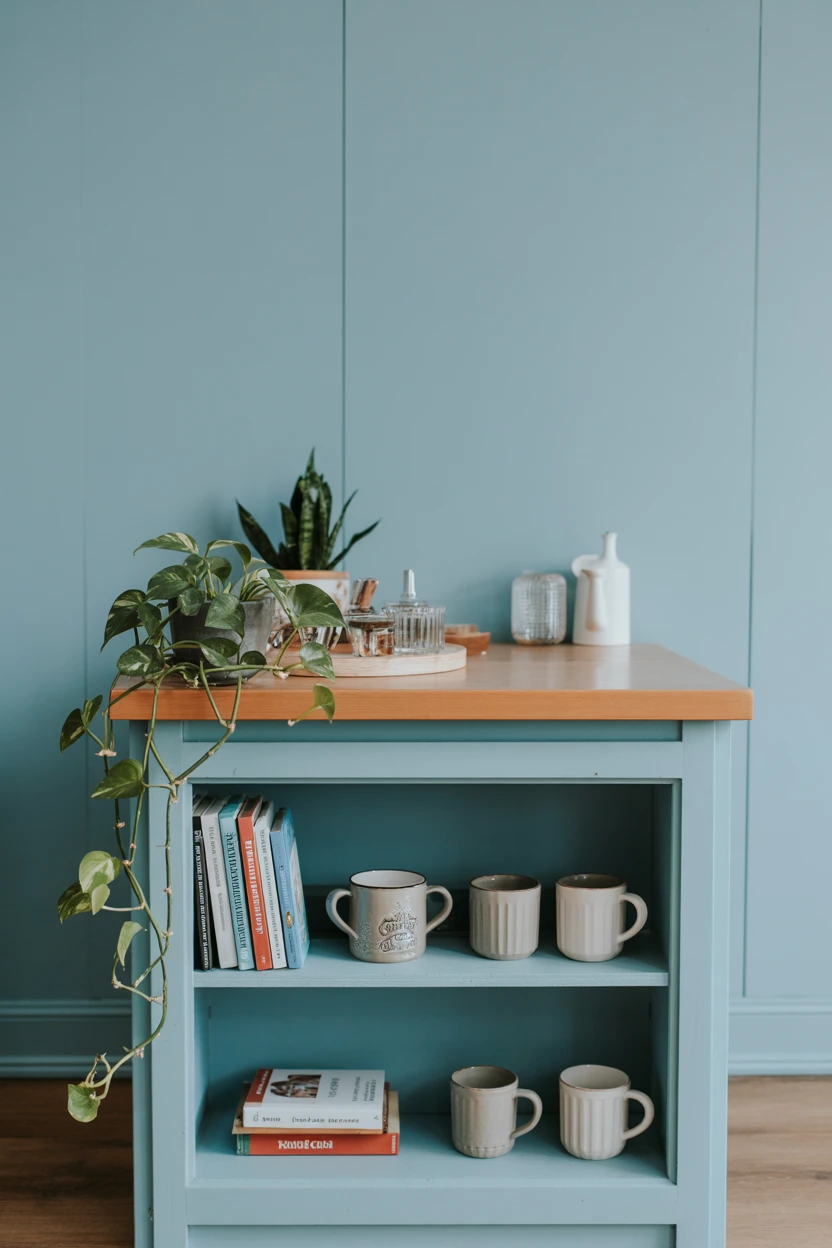 An Island with Integrated Open Shelving