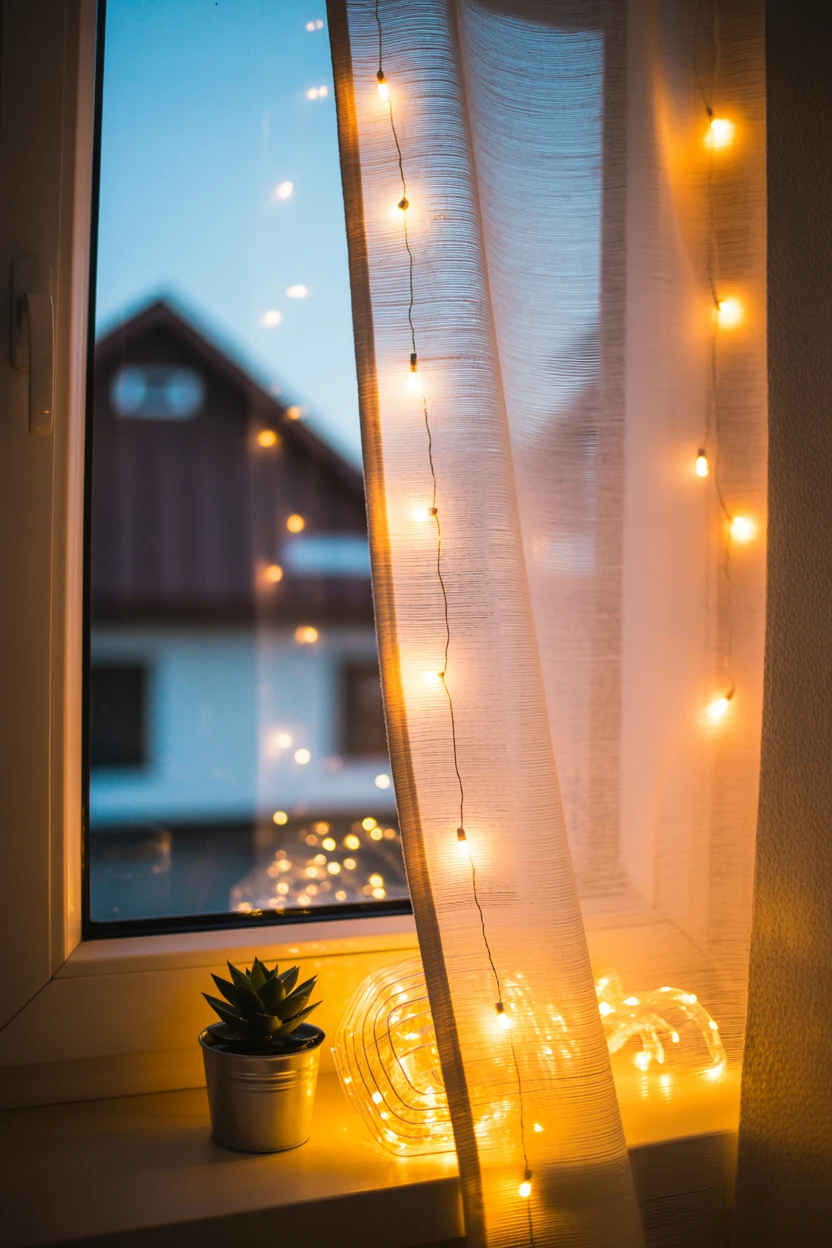 Drape Warm Fairy Lights Behind a Sheer Curtain