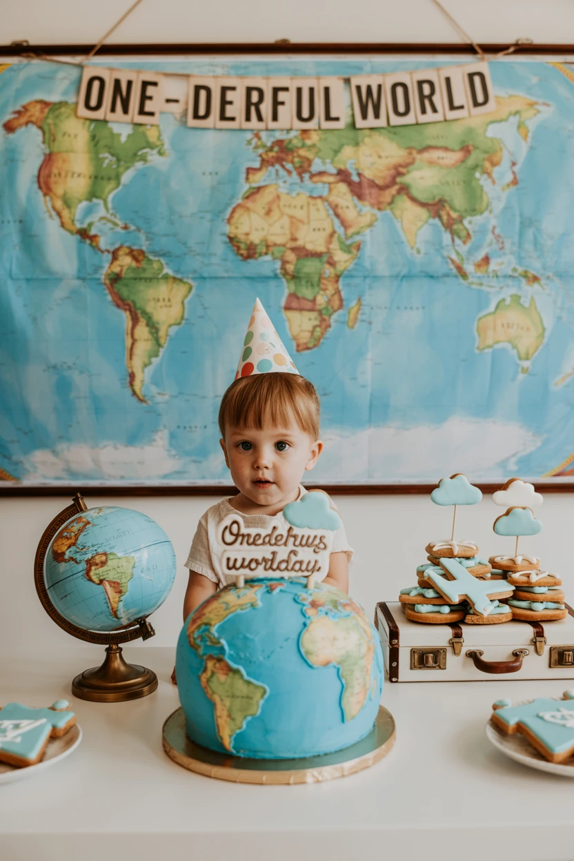 The One-derful World Vintage Map and Globe Decor