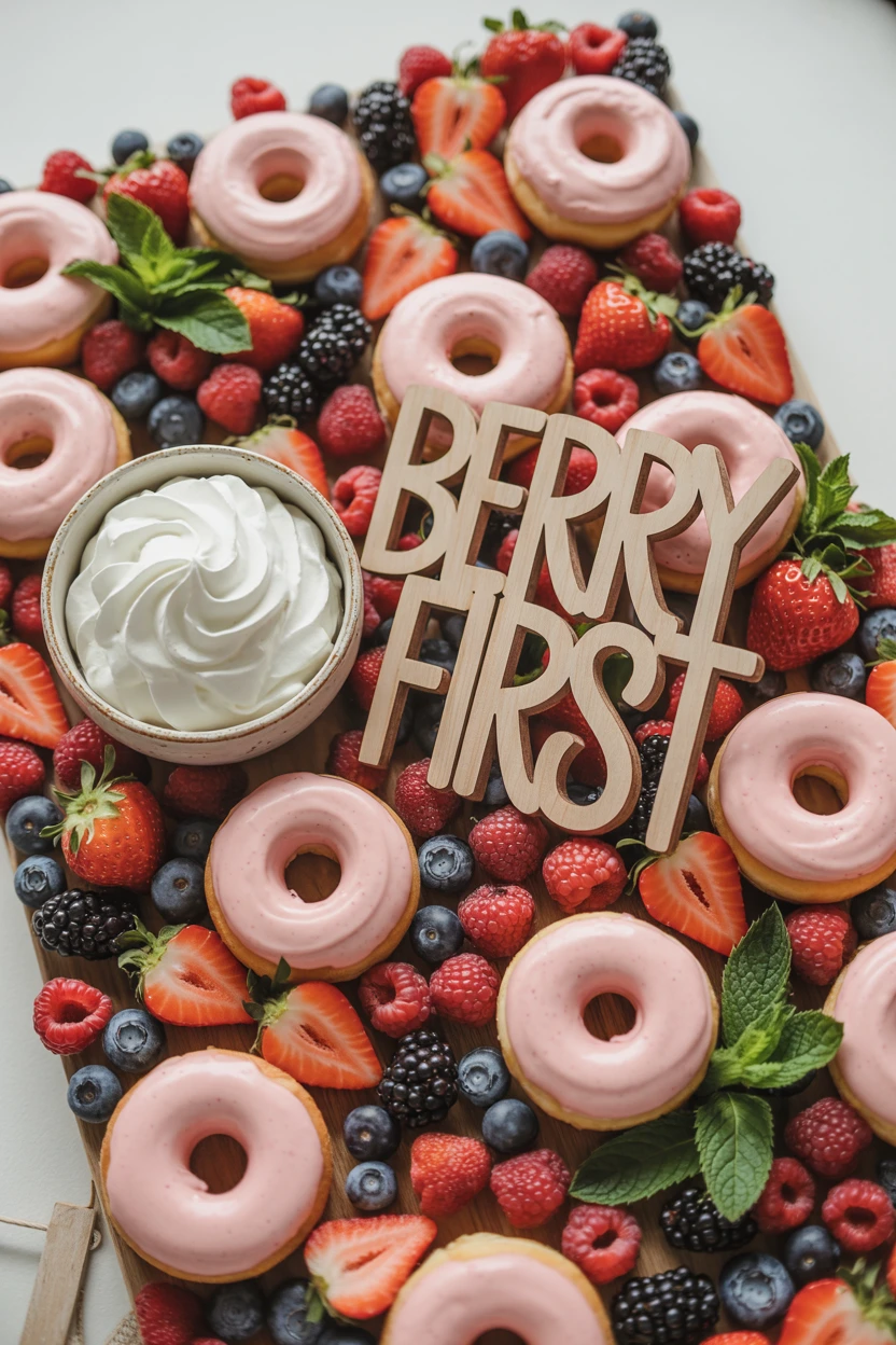 A Berry First Birthday Donut and Fruit Grazing Board