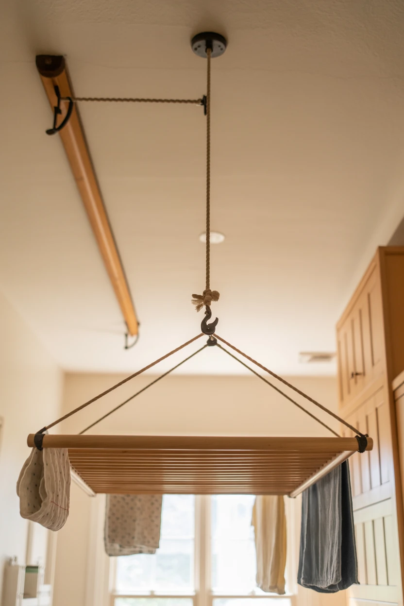 Use a Ceiling-Mounted Pulley Drying Rack