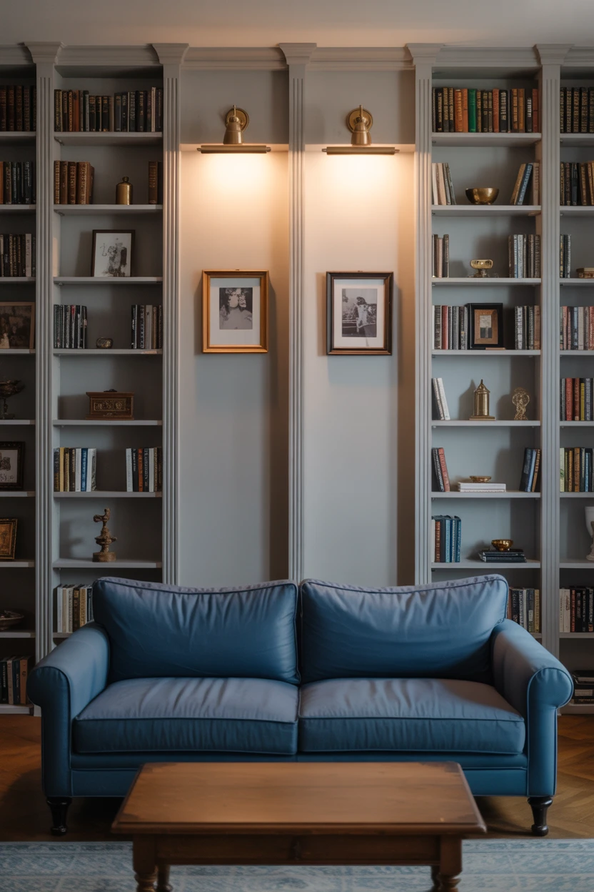 Flank the Sofa with Symmetrical Bookshelves