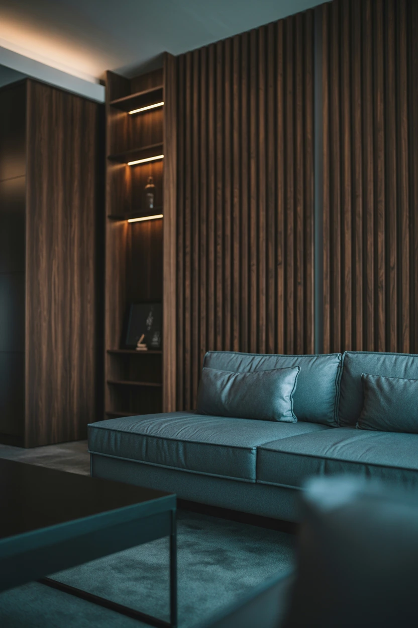 Add Warmth with a Rich, Dark Wood Accent Wall