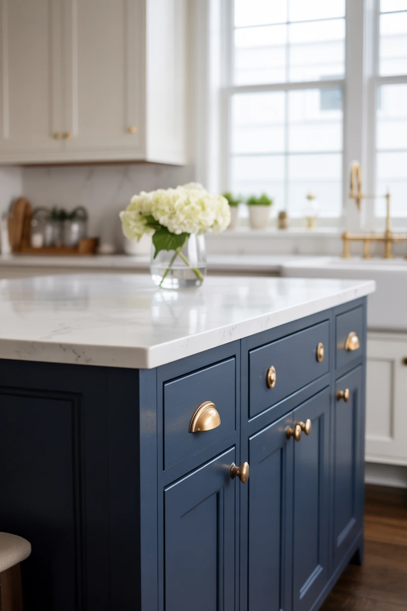 Classic Navy Island with Polished Brass Hardware