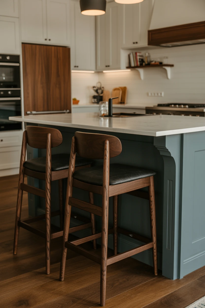 Deep Blue-Green Island with Rich Walnut Accents