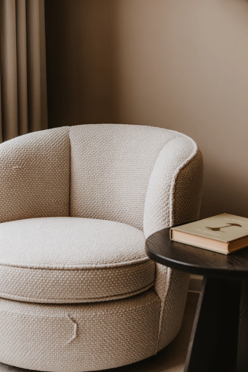 Add a Textured Boucle Swivel Chair in Cream