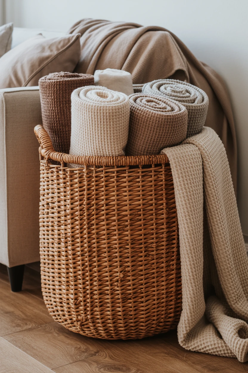 Use Woven Baskets for Stylish Blanket Storage