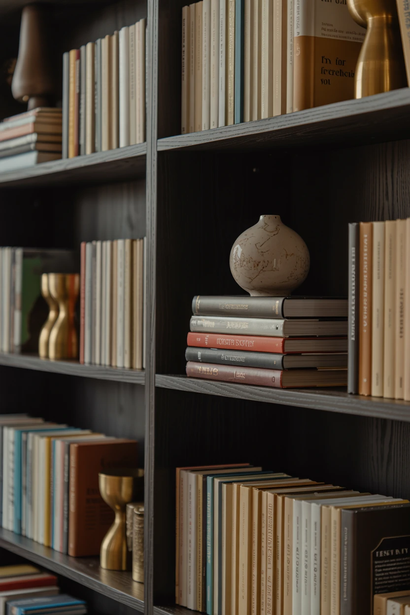 Style a Bookshelf With Tonal Brown and Cream Books