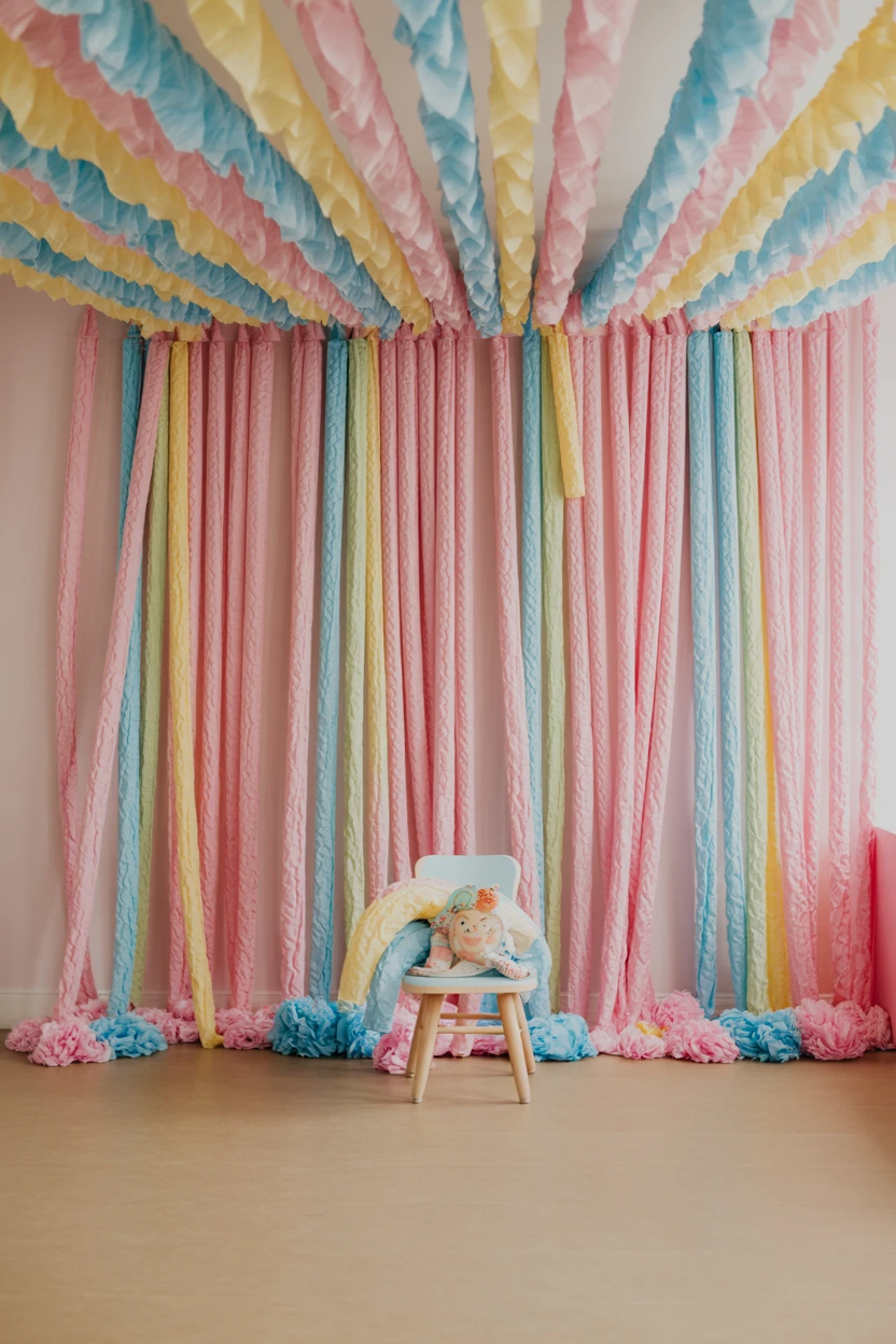 Set Up a Pastel Rainbow Crepe Paper Backdrop
