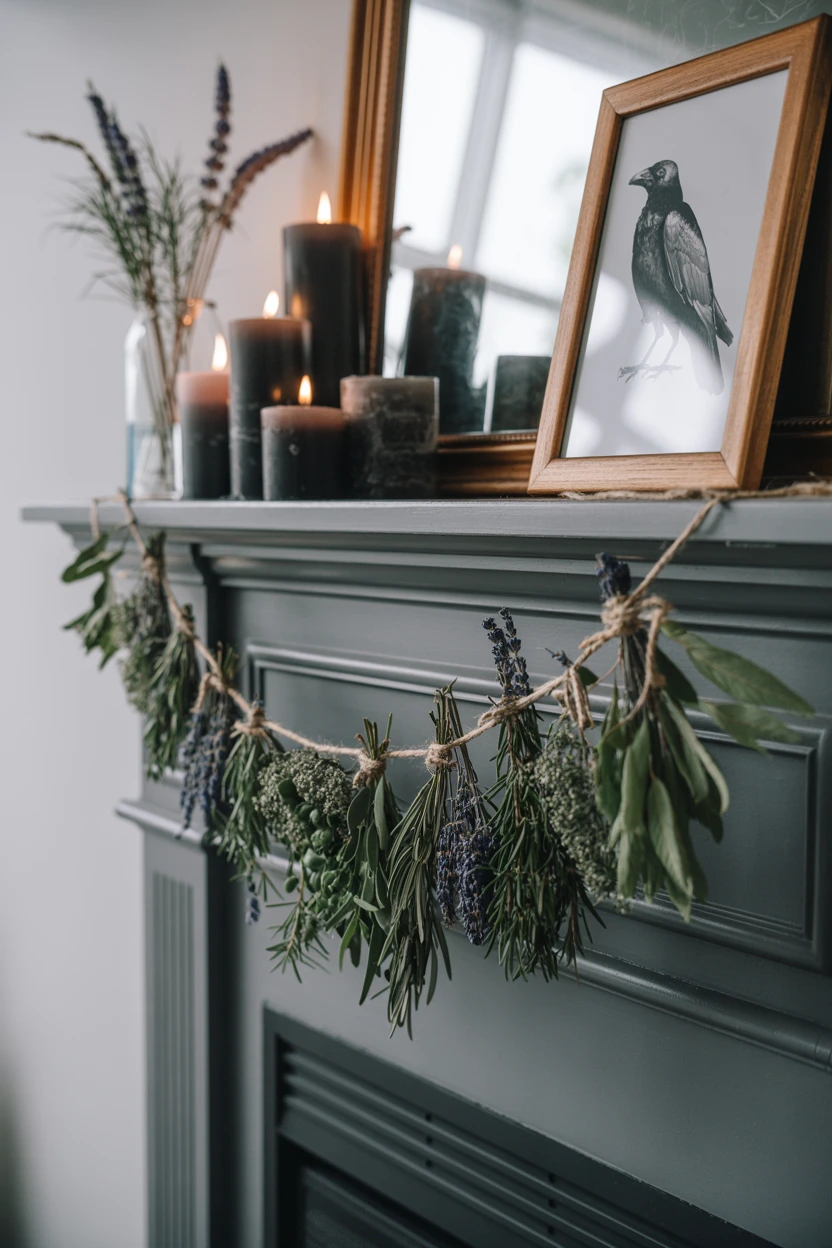 Hang a Dried Herb Garland on the Fireplace Mantel