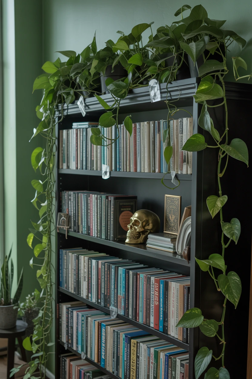 Train a Pothos or Ivy Vine to Frame a Bookshelf