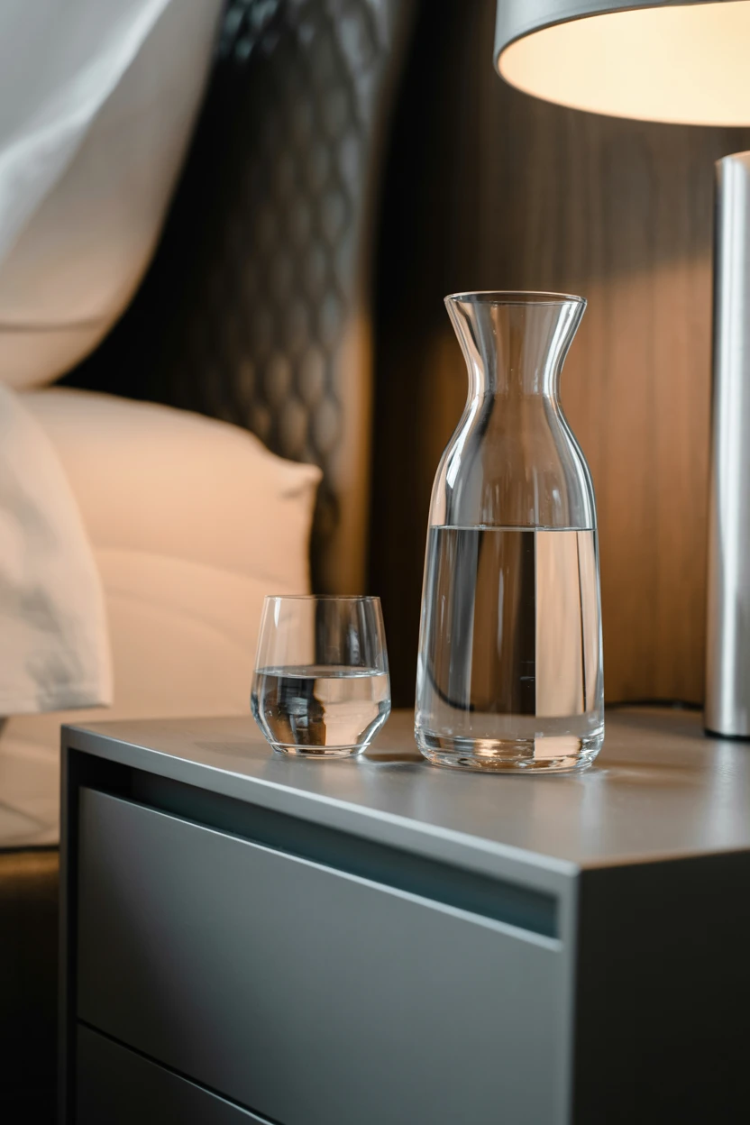 Place a Water Carafe and Glass on the Nightstand