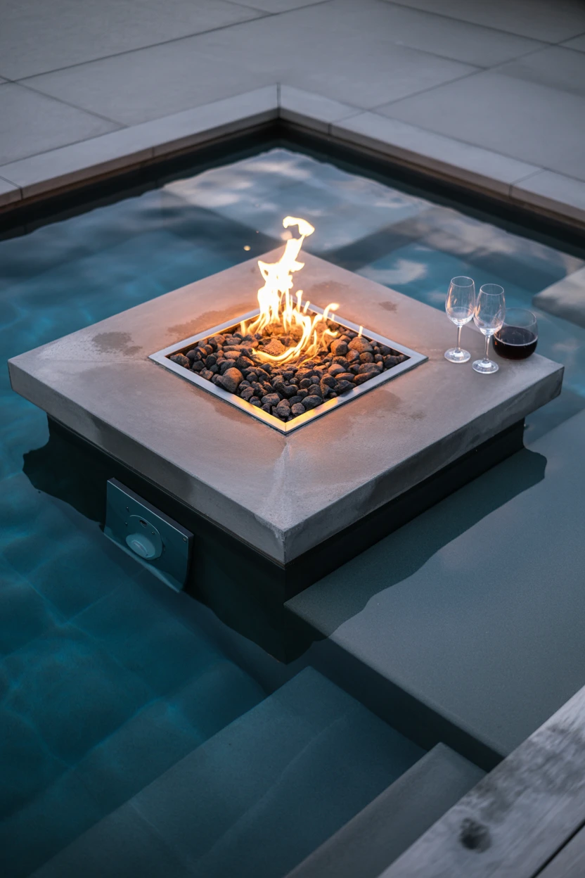 The Raised Pool with a Built-in Fire Pit