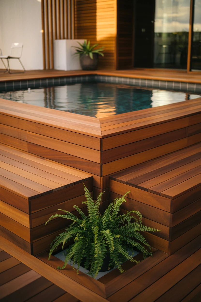 The Ipe Wood-Clad Soaking Pool with Integrated Bench