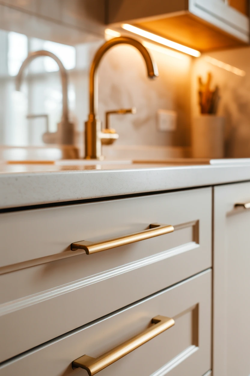 Integrate Warm Brushed Brass Hardware and Fixtures