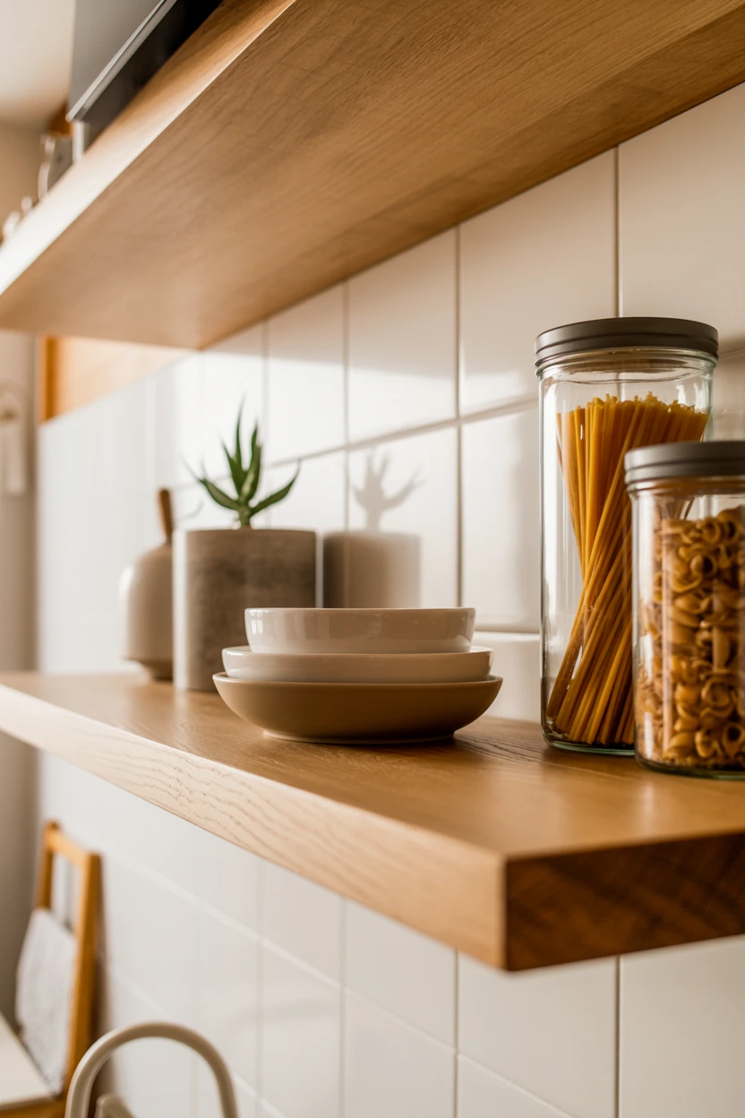 Create Warmth with Natural Oak Floating Shelves