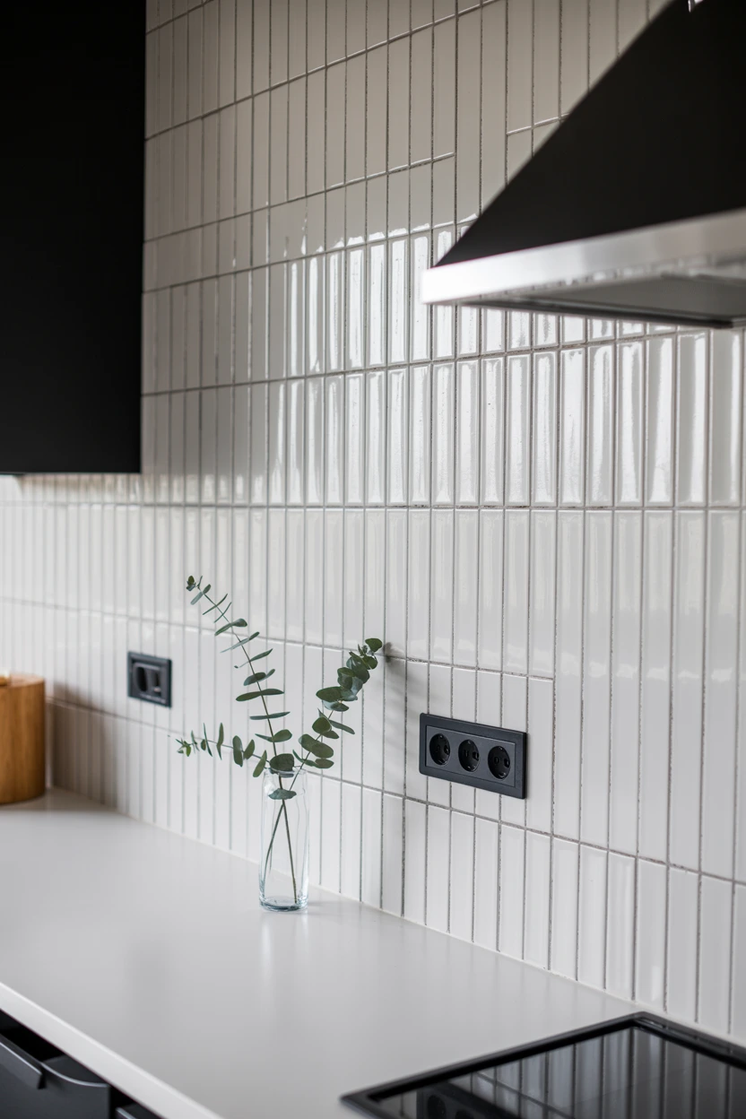Install a Vertical Stack White Tile Backsplash