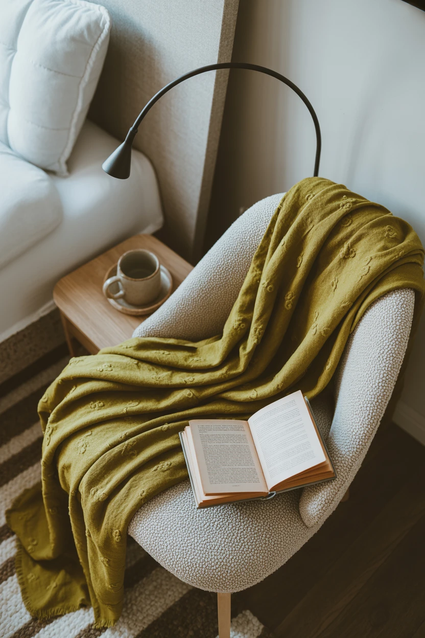 A Cozy Reading Nook with a Boucle Chair