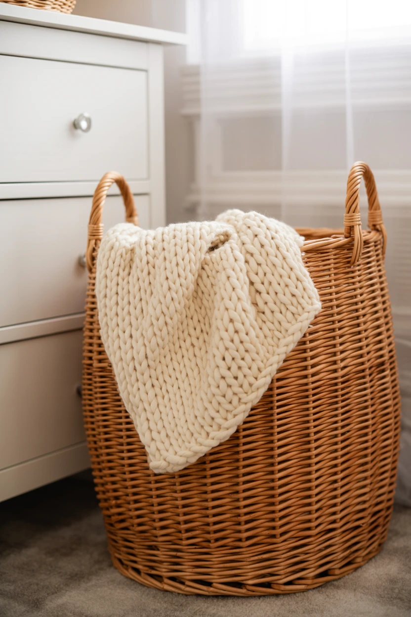 A Wicker or Rattan Storage Basket