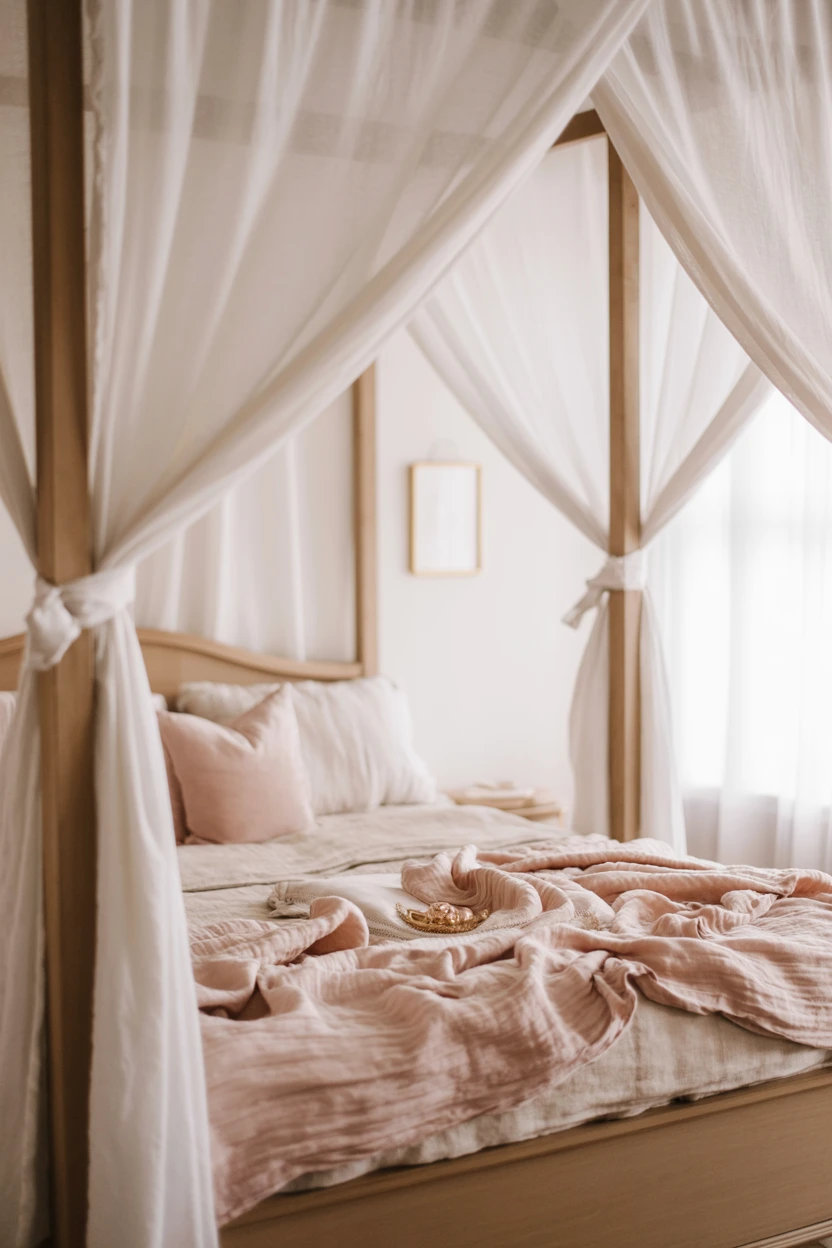 An Ethereal Canopy with Sheer Linen Drapes