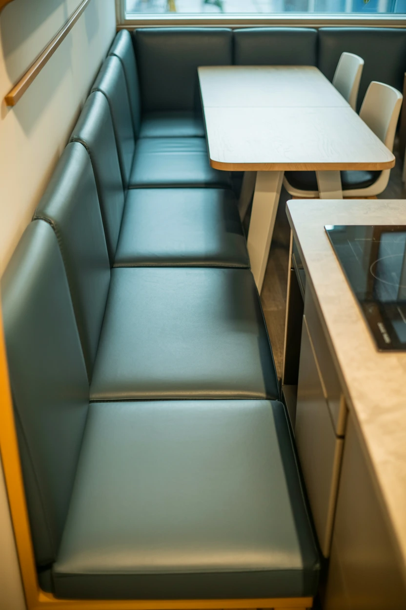 A Single Bench in a Galley Kitchen