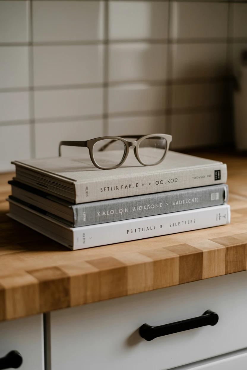 Display a Curated Stack of High-Design Cookbooks