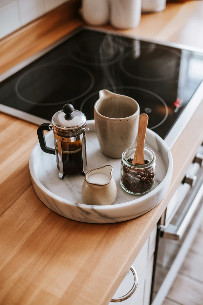 Curate a Contained 'Coffee Station' on a Round Tray