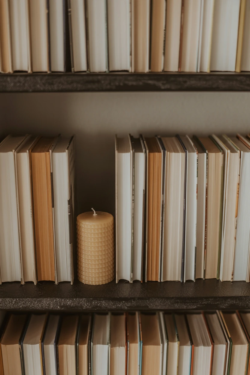 Use Books as Decor, Turning Spines Inward for a Neutral Look