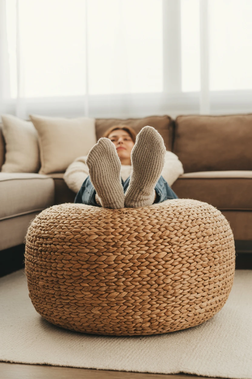 Incorporate a Pouf or Floor Cushion in a Natural Fiber