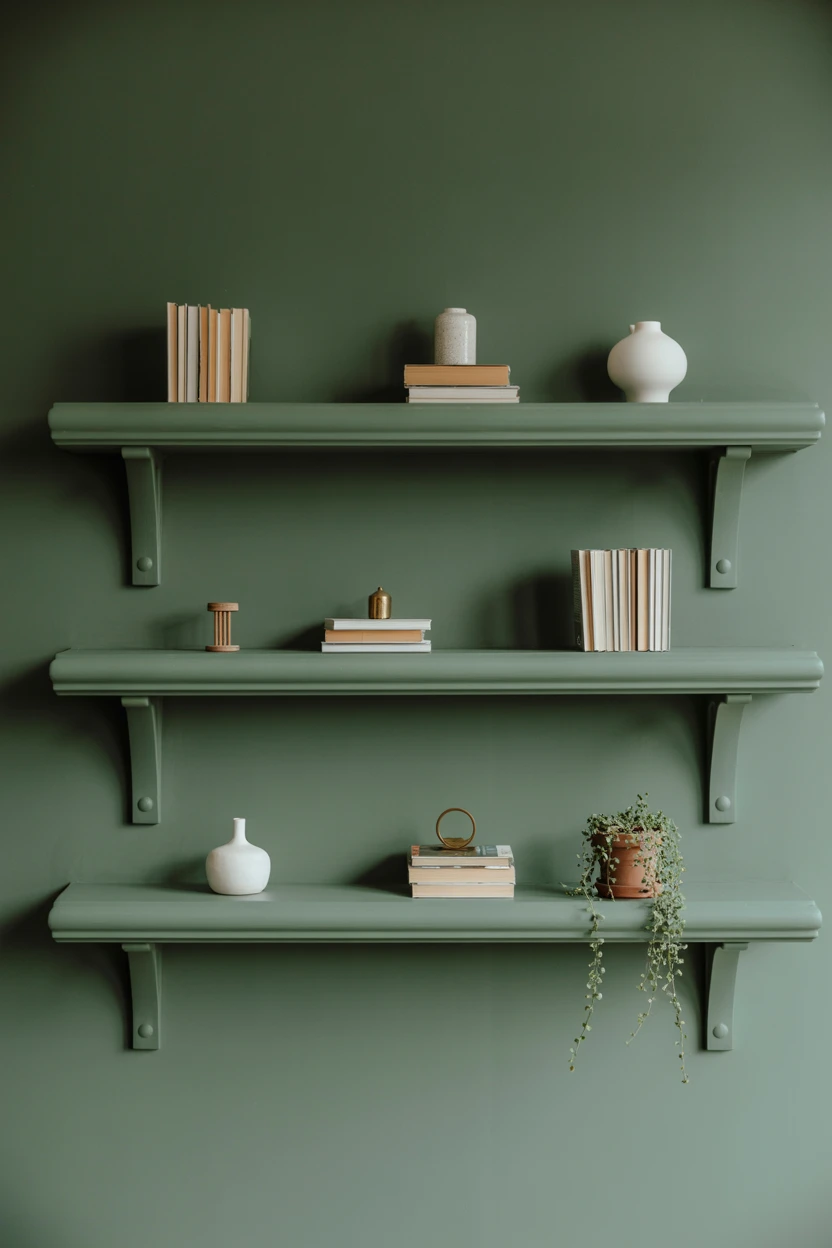 Install Floating Shelves in a Matching Green