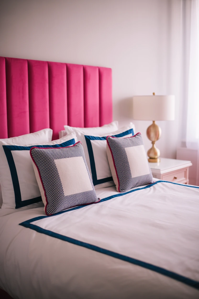 Anchor the Room with a Hot Pink Upholstered Headboard
