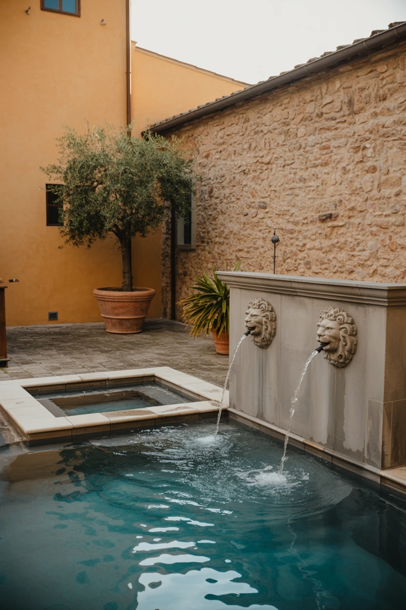 The Tuscan-Inspired Pool with a Fountain Wall
