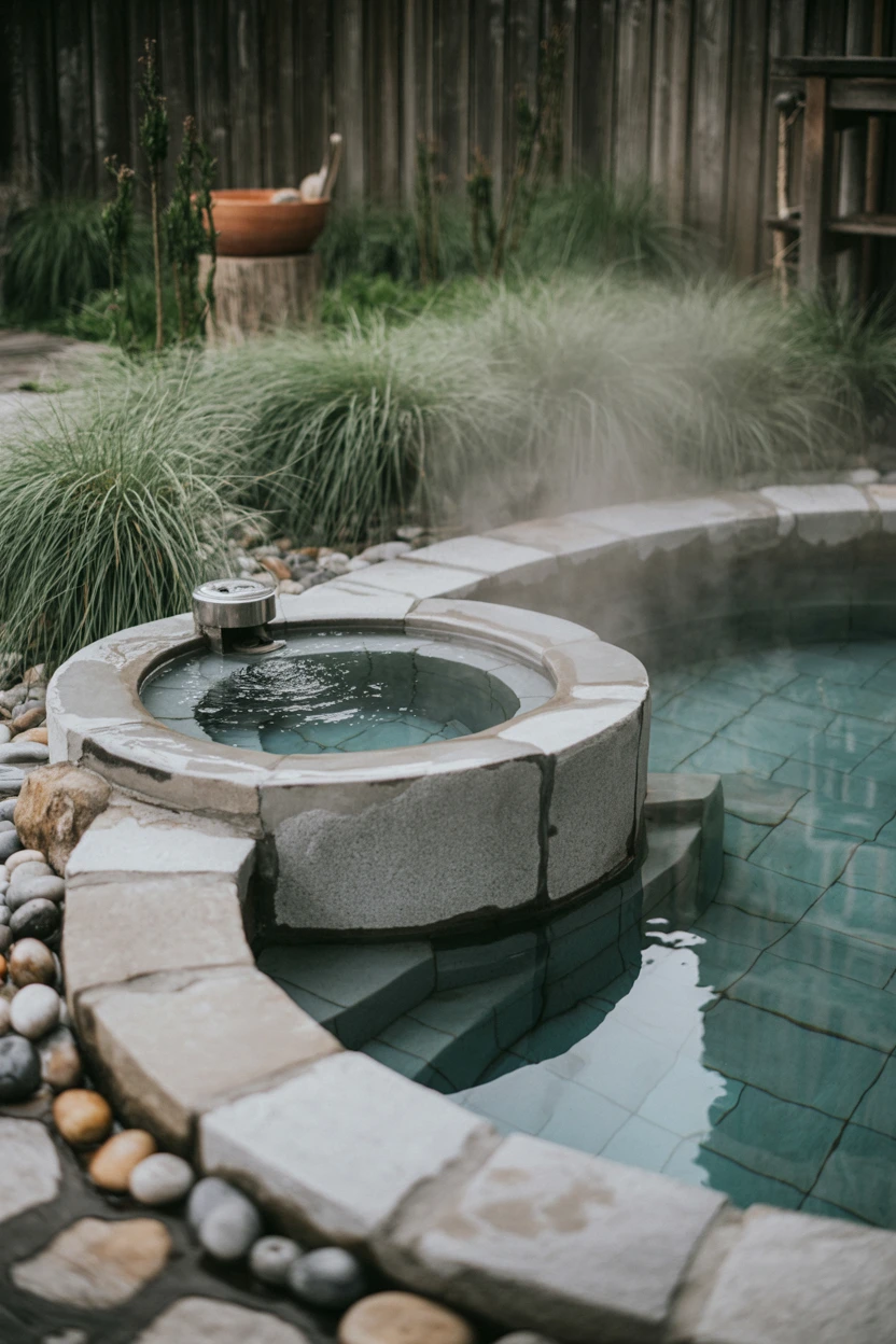 The Circular Stone Soaking Pool and Spa