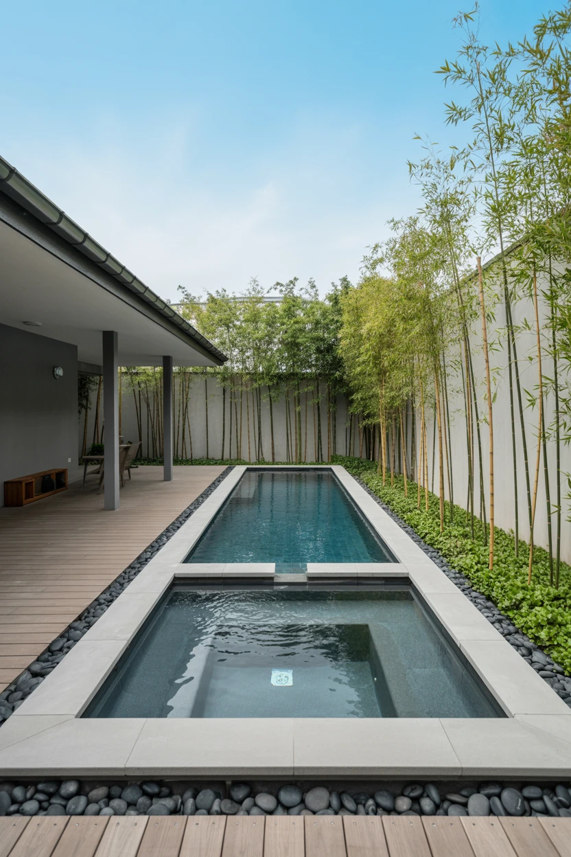The Narrow Lap Pool with an End-Cap Jacuzzi
