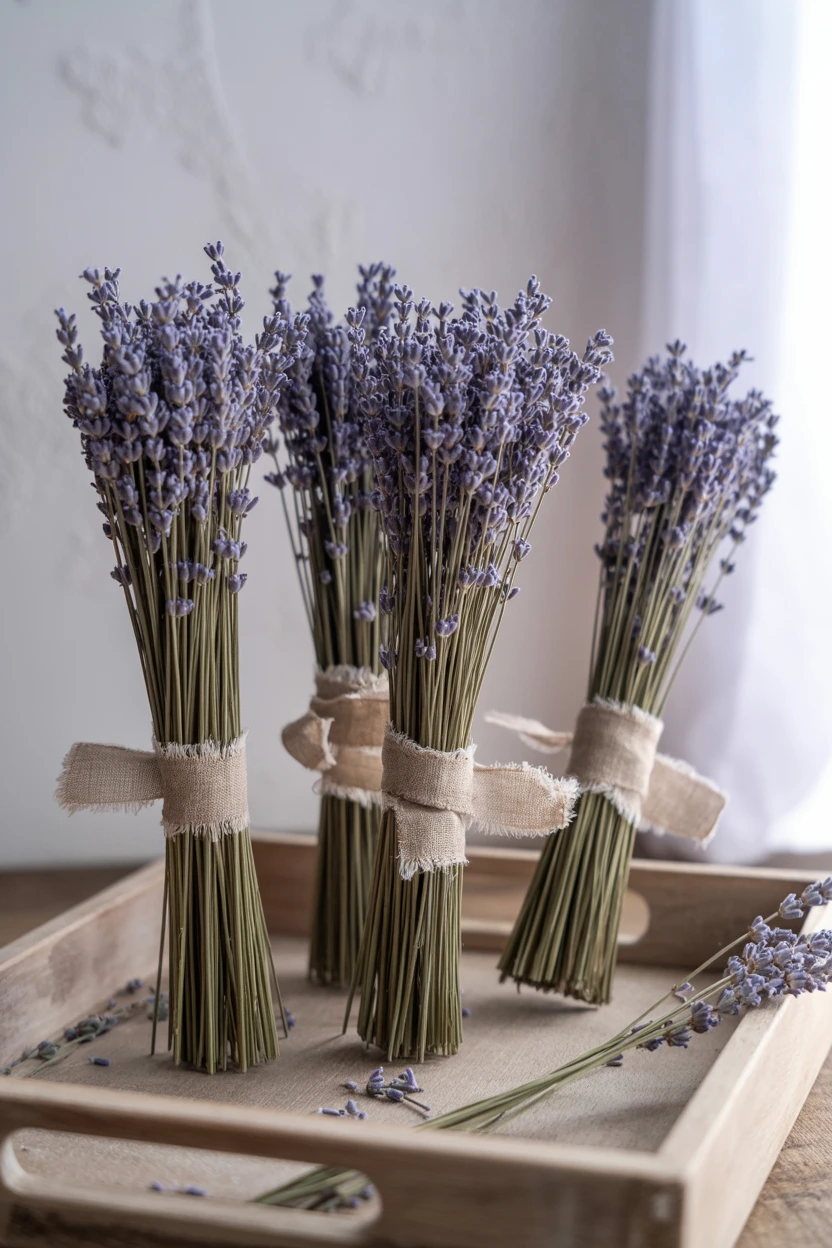 Lavender Bunches Tied with Linen Ribbon
